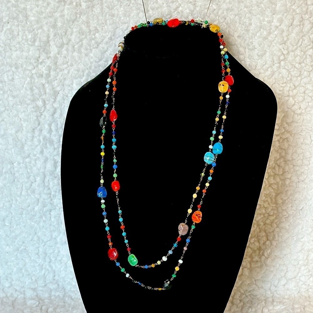 CZECH Vintage Handblown Multicolored Glass Swirled Beads Write Chain Wrapped